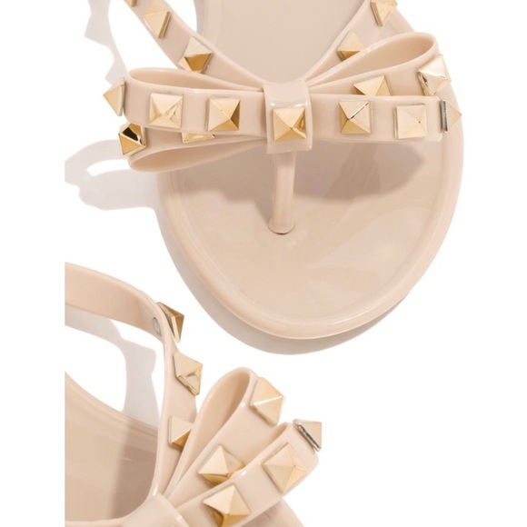 Nude Jelly Gold Studded Thong Sandals - Picture 4 of 8